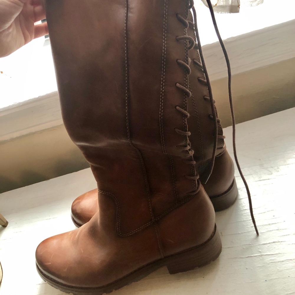 Sofft Lace Up Knee High Boots Brown Size 9